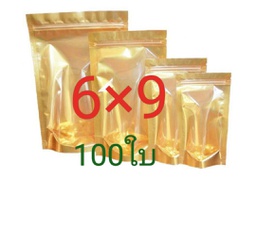 (sf-บัวคู่)ถุงซิปตั้งหน้าใสหลังทอง6x9*100pcs/40