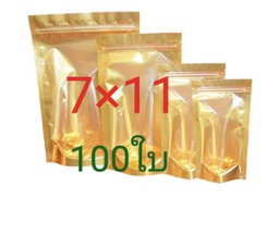 ถุงซิปตั้งหน้าใสหลังทอง7x11*100ใบ(บัวคู่)